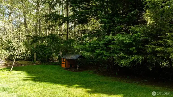 Plenty of space for gardens, hobbies, and even backyard chickens.