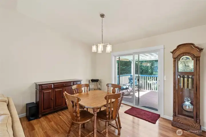 Dining room that leads out to covered deck