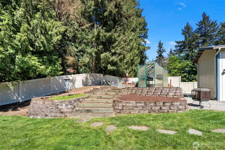 Stairs leading to garden area