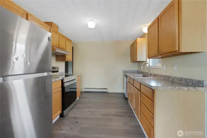 Ample cabinet and counter space.