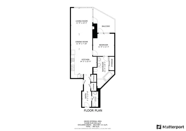 one bed floor plan on North side of building