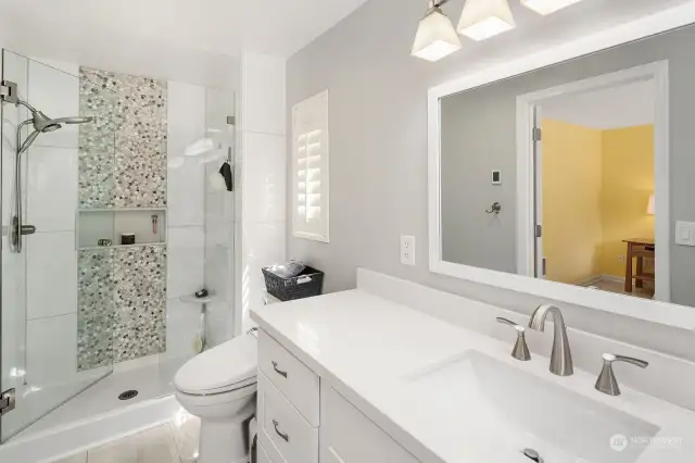 Completely remodeled primary bathroom with soaking tub AND shower