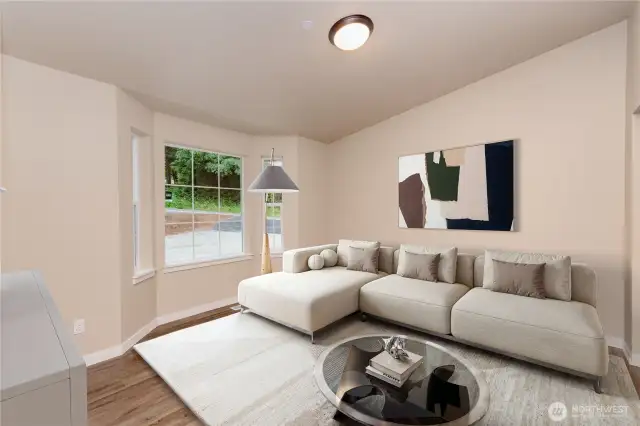 A comfy and private living room. Virtually Staged