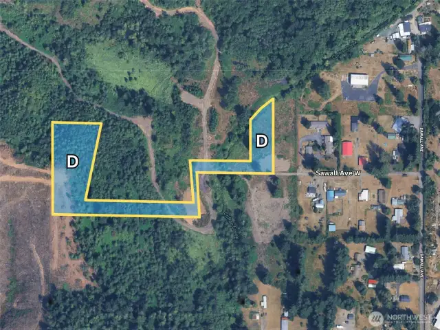 Overhead view with approximate boundaries in yellow and highlighted in blue.