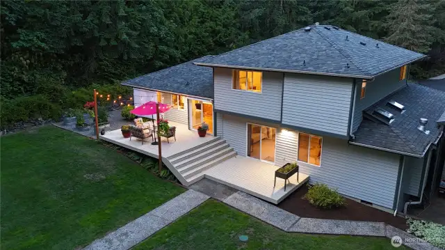 Evening Drone Shot back two tiered Decks.
