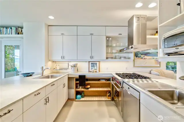Beauitful kitchen with high-end range and lots of natural light and counter space.