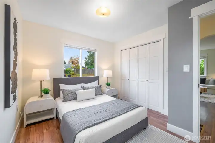 One of the two bedrooms on the main floor.