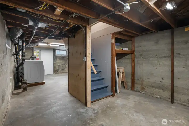 Basement with utility area.
