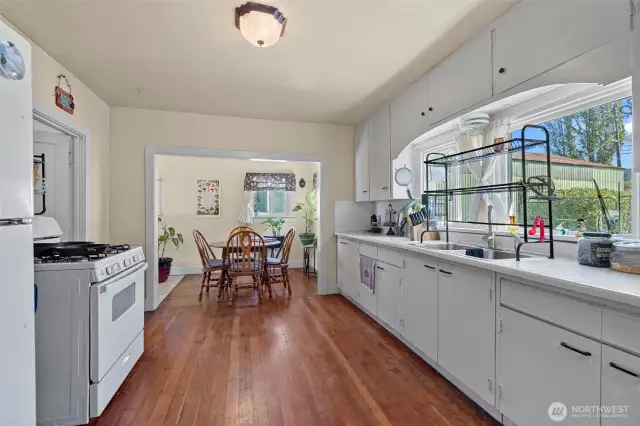 Spacious Kitchen with Fir flooring