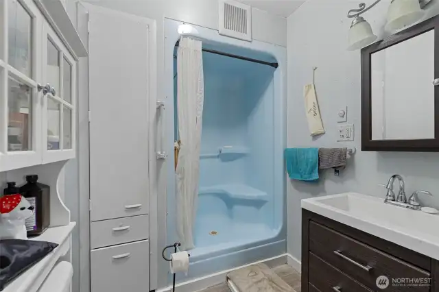 Lots of storage in the bathroom.