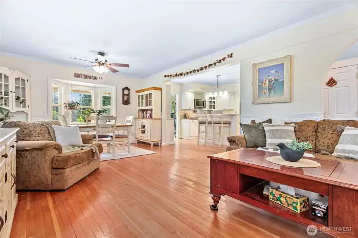 Refinished original fir flooring throughout much of home
