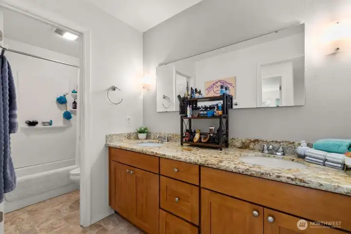 Double sinks in bathroom upstairs