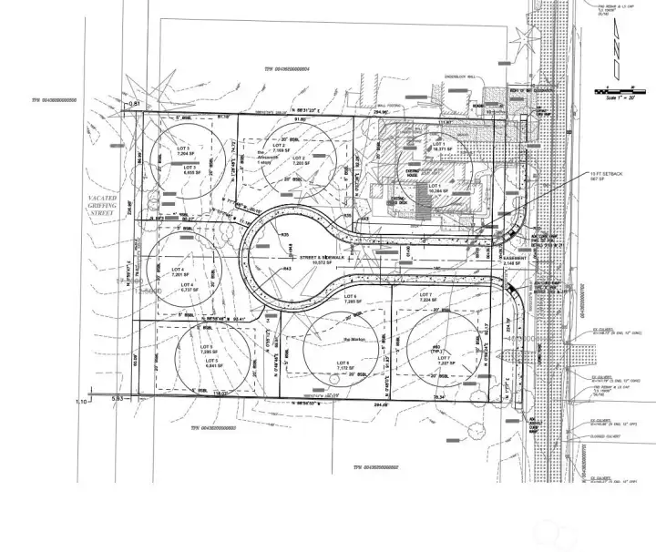 Seller at one point was going to subdivide using this plan, due to cost to bring in water line decided to rent the property.  This is just for your information.