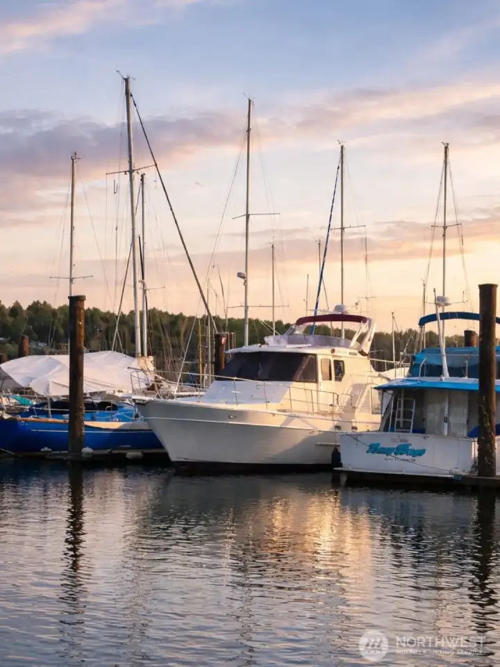 View of the 44’ slip on Dock B at Murphy’s Landing Marina, shown from Dock A across the water.