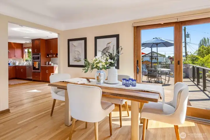 Large sliding glass door leading onto the multi-level deck.