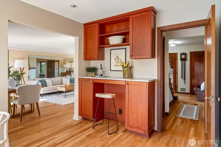 Office space near the kitchen.