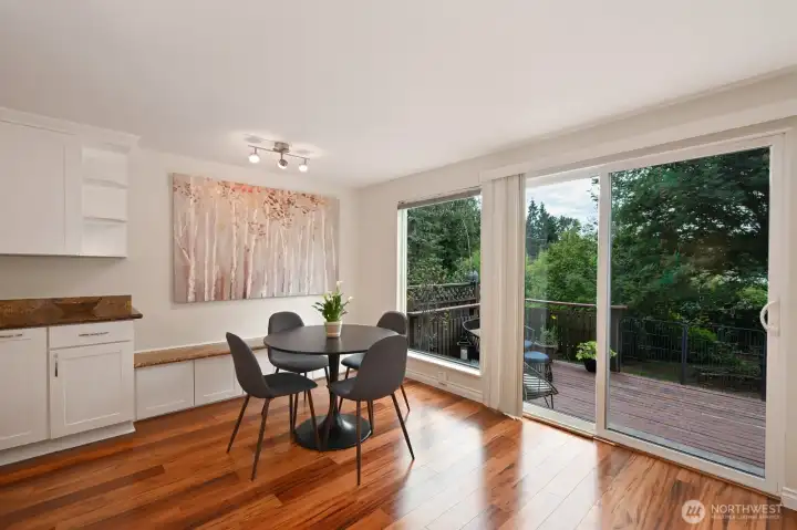 Peaceful setting to enjoy meals with the privacy of a greenbelt in the back.