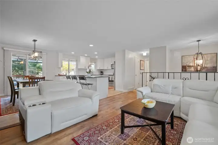 Living Room with the view of the Kitchen and Dining Room, Open Concept