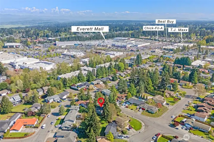 Aerial Image 2 shows the house's proximity to the Everett Mall.