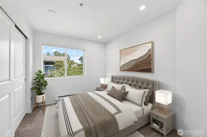 Check out this virtually staged cozy bedroom.