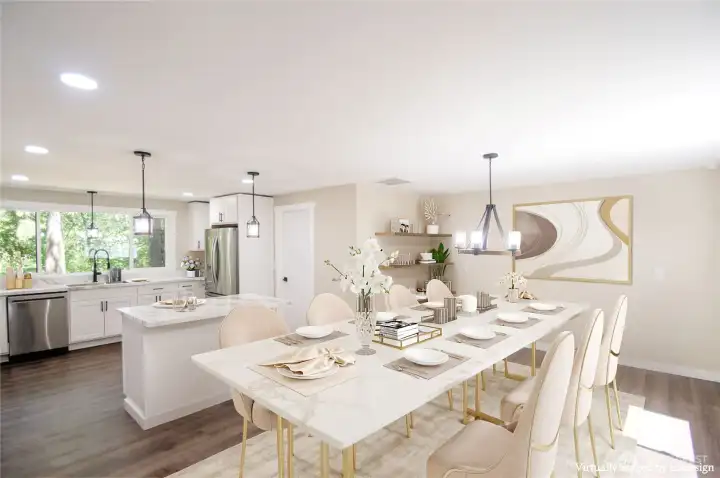 Oversized dining room with area large enough to seat 16 Oversized dining room with area large enough to seat 16