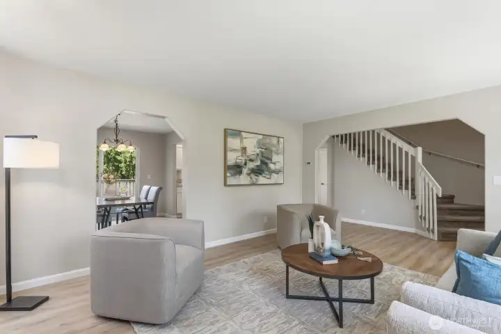 Flow easily from living to dining to kitchen and back again thanks to a smart circular floor plan.
