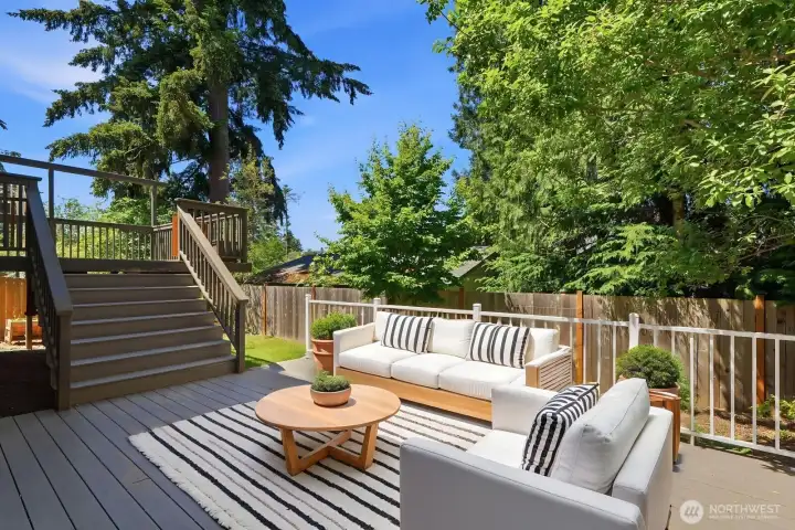 The perfect layout for multiple outdoor spaces - dining, relaxation, container gardens, you name it!