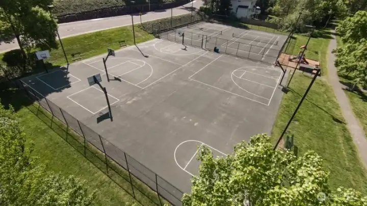 Community sports court for basketball, tennis, pickleball and outdoor recreation. Community sports court for basketball, tennis, pickleball and outdoor recreation.