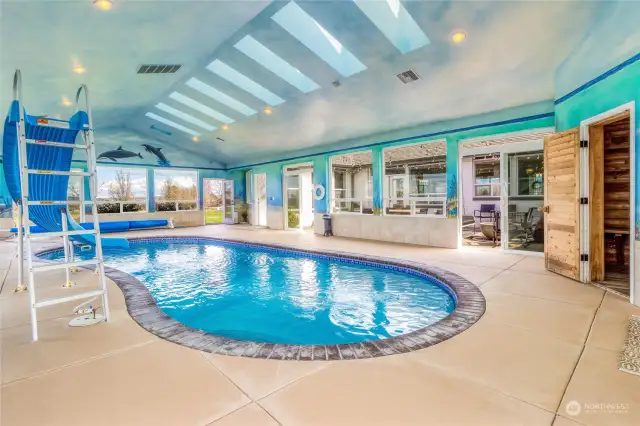 Indoor heated pool with SLide & Sauna