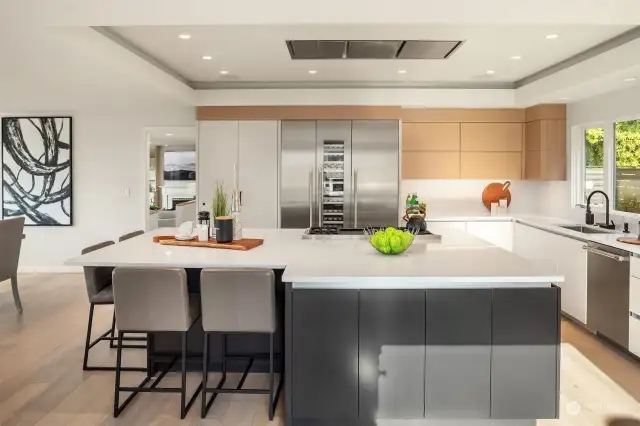 Sleek and modern, this amazing kitchen has tons of counter space and tons of storage.