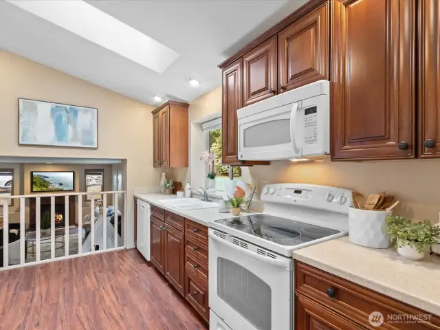 Kitchen with family room peek a boo
