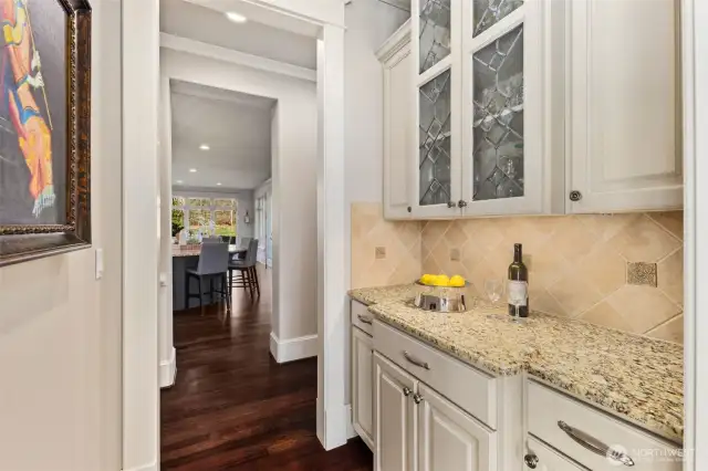 Butlers Panty Features Leaded Glass Cabinets And Under-Cabinet Lighting.