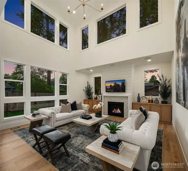 2 story great room that overlooks the private backyard