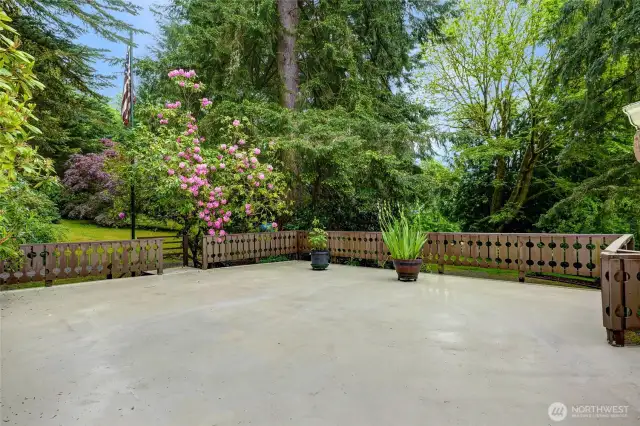 Spacious entertainment deck with waterproof membrane. Enjoy the views of Mt. Rainier and the grounds beyond