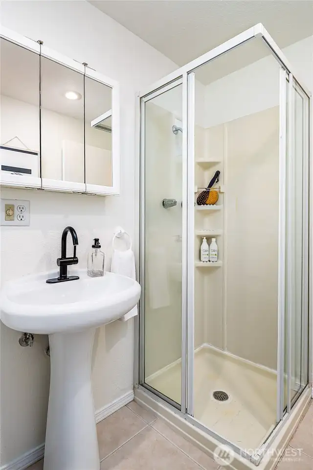 Shower & sink in the downstairs 3/4 bath.
