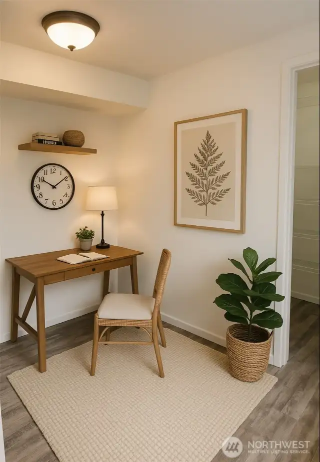 Virtual staging example of lower 4th bedroom as an office