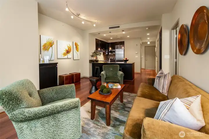 Looking back towards the kitchen. Great room layout gives multiple options for layout.