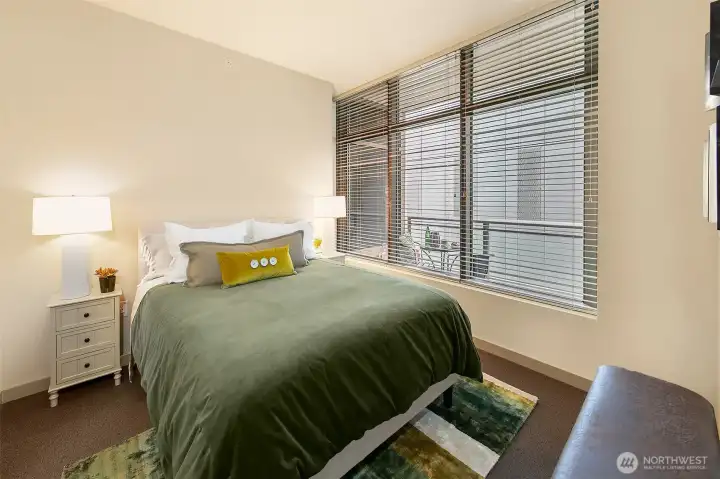 Primary bedroom is spacious; large enough for a king sized bed.