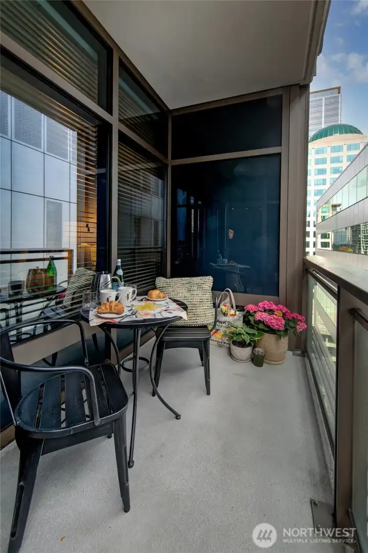 Love that the deck is accessed off the living room but in front of the bedroom for space efficiency.