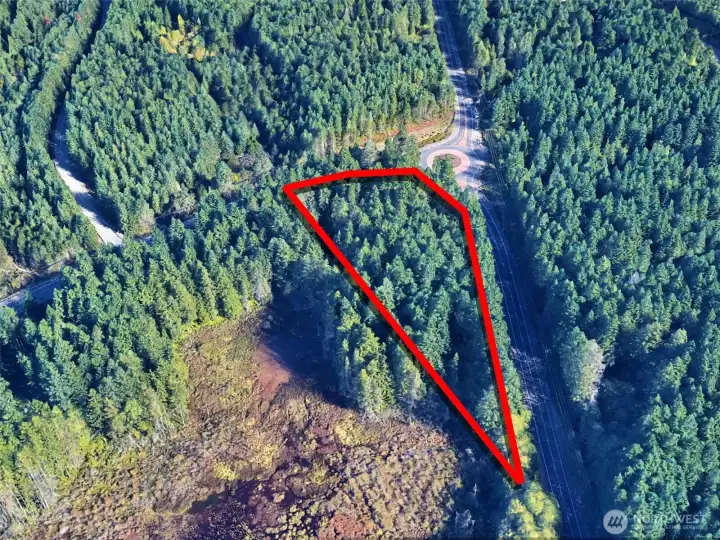 Overhead view with approximate boundaries in red.