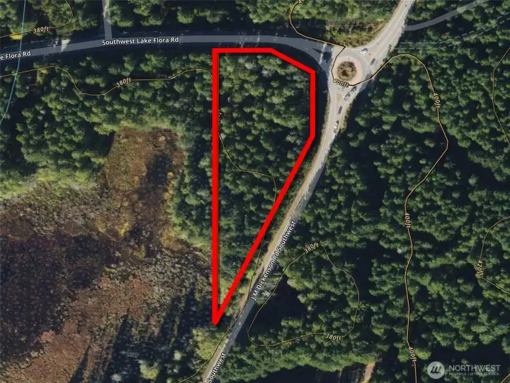 Overhead view with approximate boundaries in red.