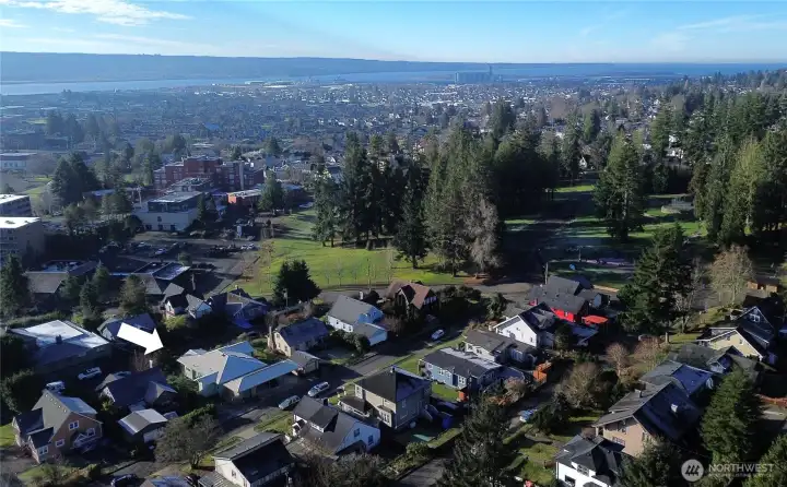 White arrow indicates home