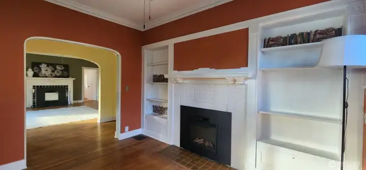 Den/Library with electric fireplace