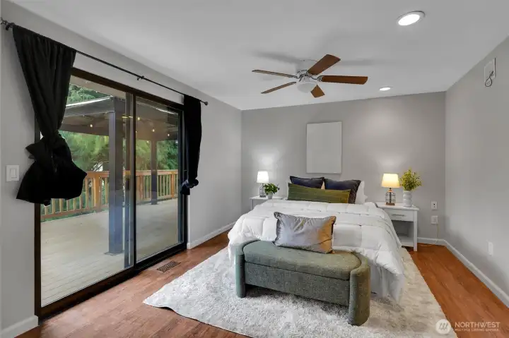 Sliding doors create an easy connection to the outdoors.