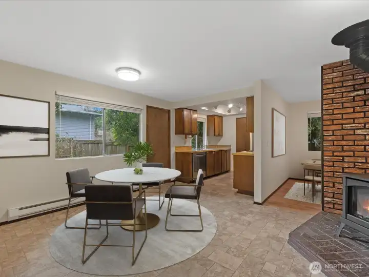 Kitchen w/dining area virtually staged
