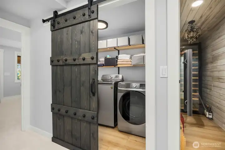 New Laundry room with barn door closure. New Laundry room with barn door closure.