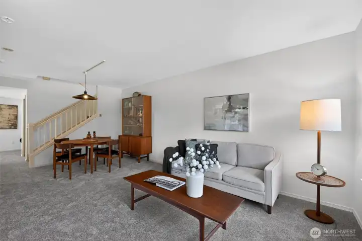 Spacious living room with seamless connection to the dining area