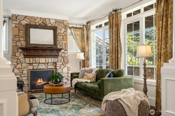 Form living room with great natural light and gas fp