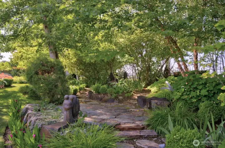 Backyard with stone landing