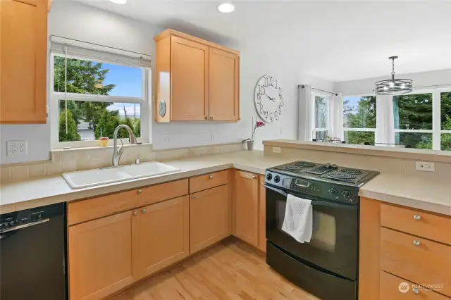 The kitchen has lots of storage.